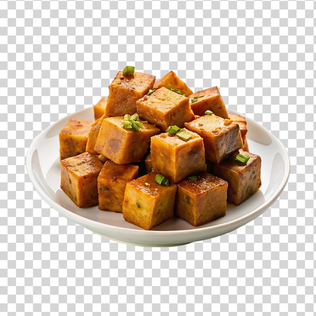 PSD smażone tofu na talerzu na przezroczystym tle