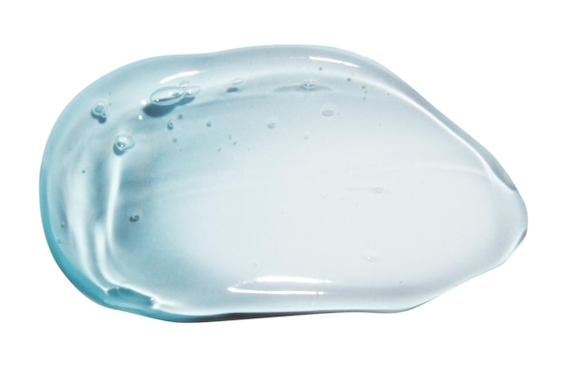 a smear of transparent blue gel on a blank background