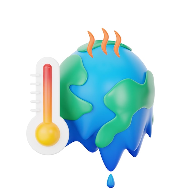 Smeltende aarde 3D icoon voor ecologie en aarde