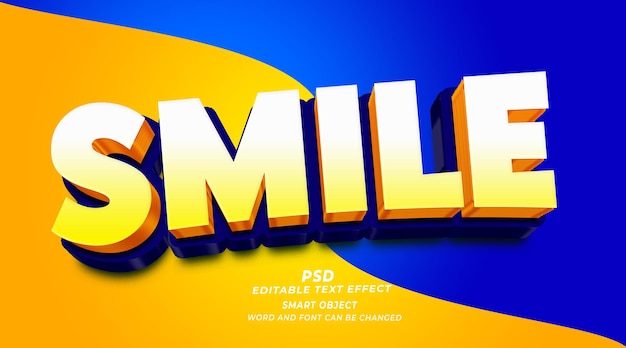 PSD smile 3d editable text effect photoshop template with background