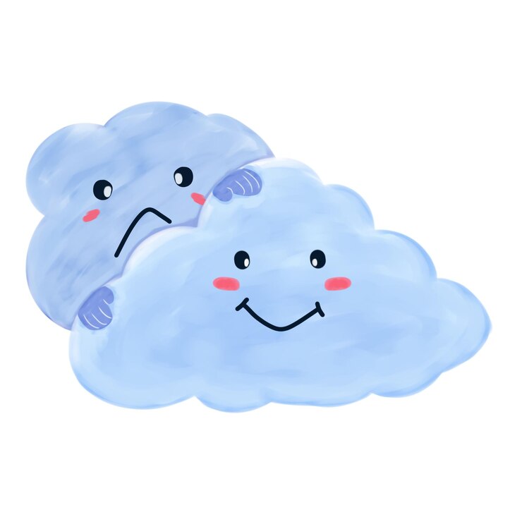 PSD smile and sad clouds shaped emoticon kawai expression hand drawn cute