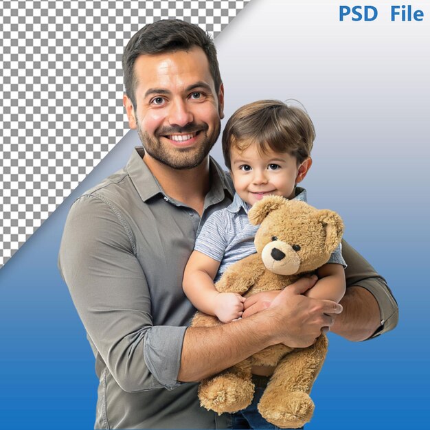 PSD smiley father holding his child with copy space