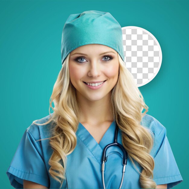 PSD smiley female doctor with stethoscope