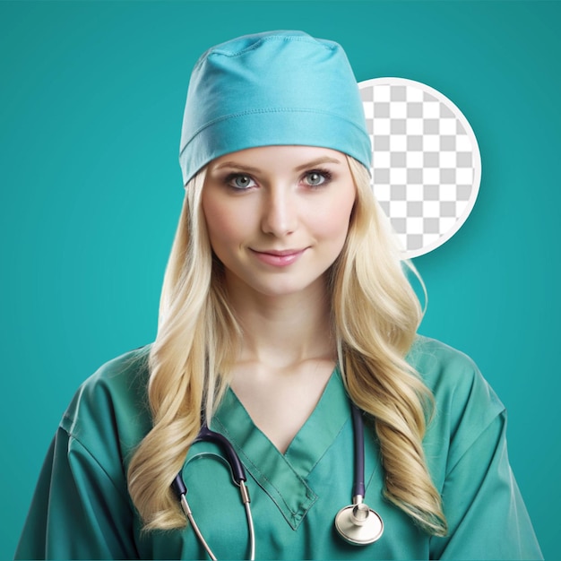 PSD smiley female doctor with stethoscope