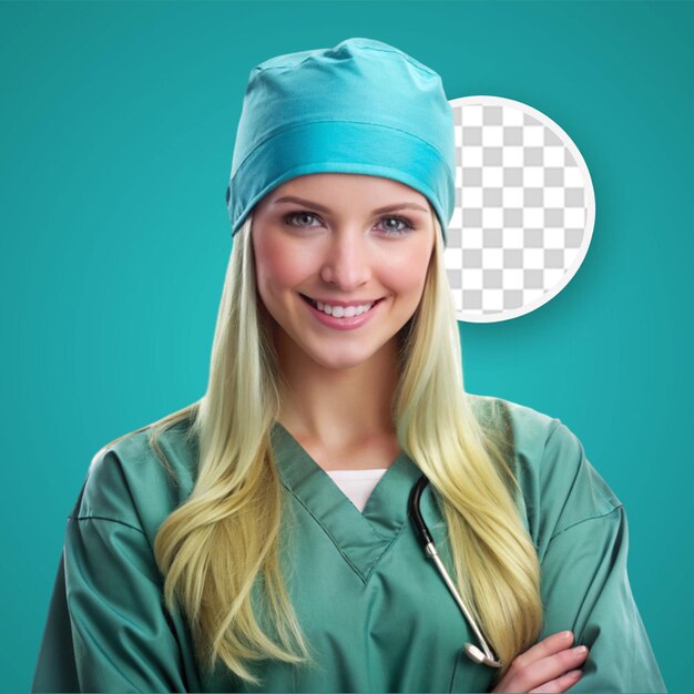 PSD smiley female doctor with stethoscope