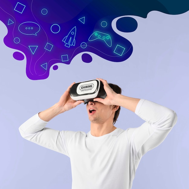 Vr 안경을 쓰고 웃는 남자