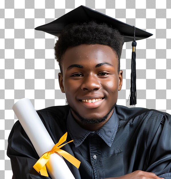 smiling african american student holding a graduation certificate on a transparent background