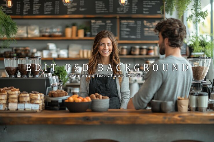 PSD smiling barista in a cafe