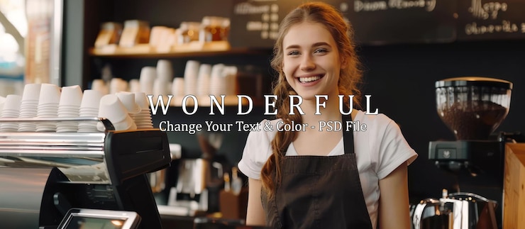 PSD smiling barista in a coffee shop