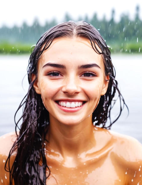 PSD ragazza bruna sorridente che posa con il cappotto