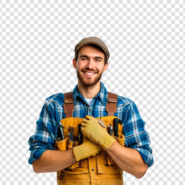 PSD smiling construction worker on a transparent background