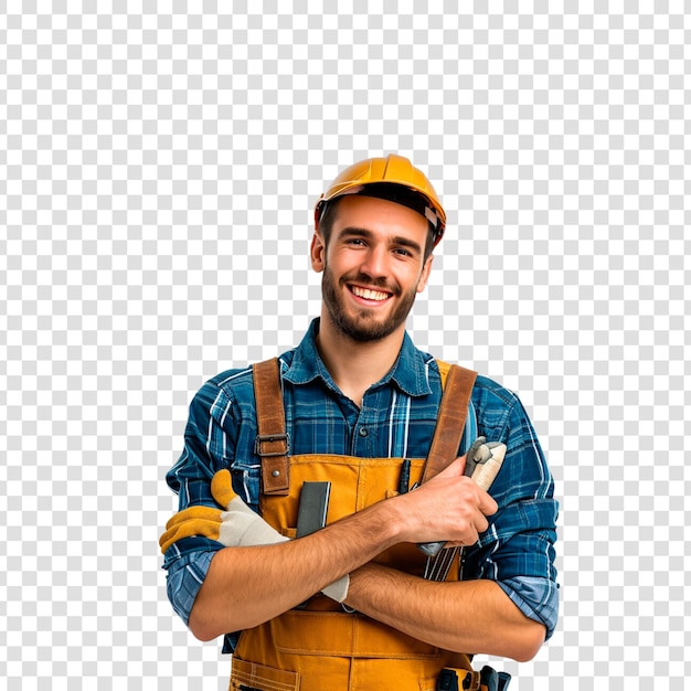 PSD smiling construction worker on a transparent background