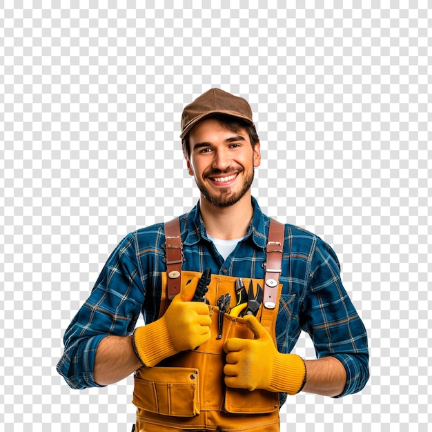 PSD smiling construction worker on a transparent background