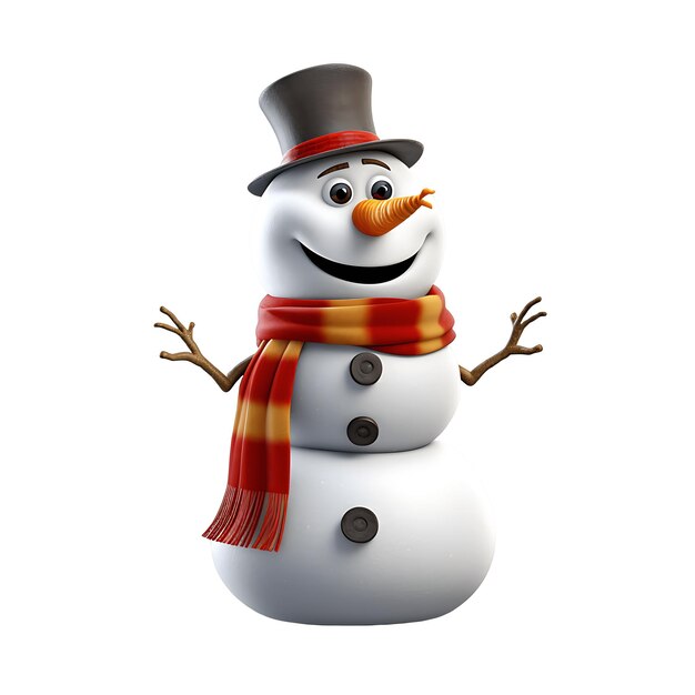 PSD smiling cute snowman in a scarf and a hat over on transparent background 3d illustration