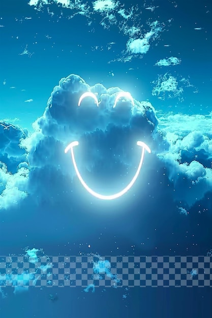 PSD smiling face in the clouds blue sky cartoon on transparent background