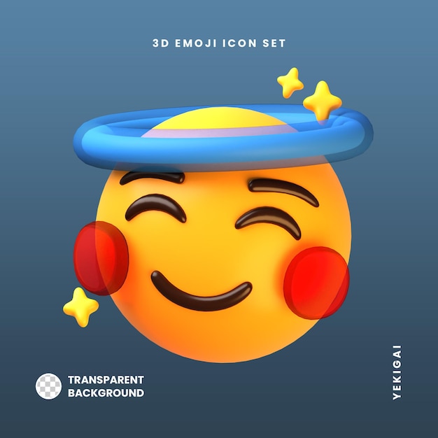 PSD smiling face with halo 3d emoji illustrations pack