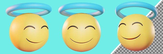 La faccina sorridente con halo emoji 3d rende l'illustrazione 3d