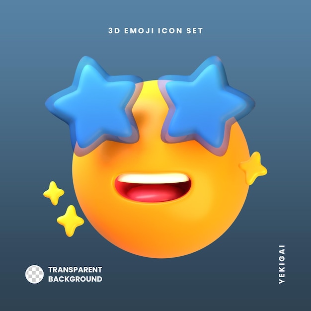 Улыбающееся лицо со звездными глазами пакет 3d иллюстраций emoji