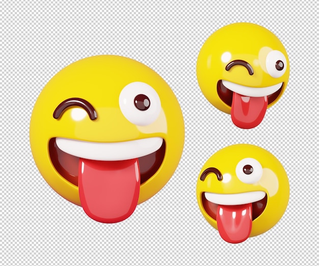 Улыбающееся лицо с высунутым языком смайлик изолированный Emoji сталкивается с концепцией иконки 3D рендеринга