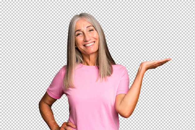 smiling feeling confident successful and happy showing concept or idea on copy space on the side