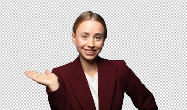 smiling feeling confident successful and happy showing concept or idea on copy space on the side