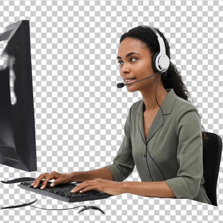 PSD smiling freelance operator working online
