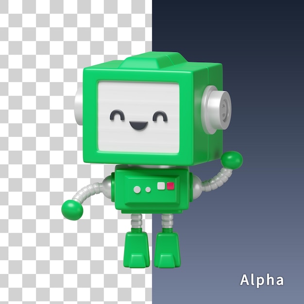 PSD robot verde sorridente 3d rendering