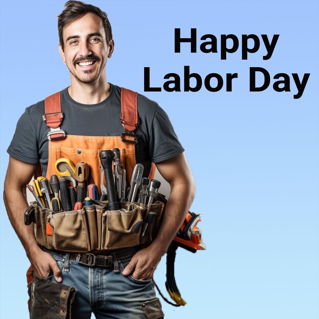 A smiling handyman proudly displays his tools