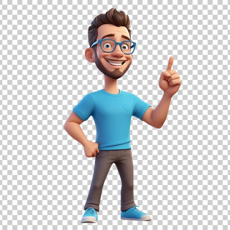 PSD a smiling man in a blue shirt with a blue shirt that says thumbs up