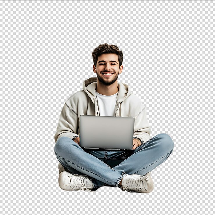PSD smiling man on laptop