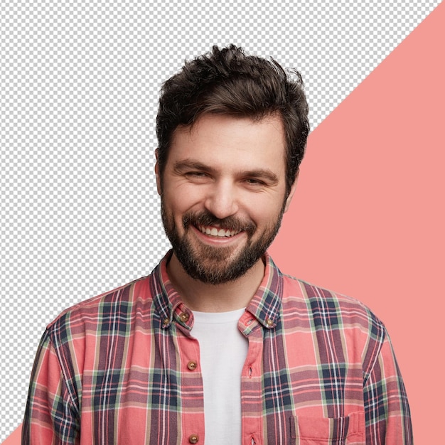 smiling man with beard in plaid shirt