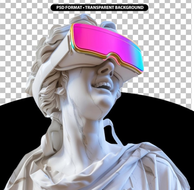 Statua greca di marmo sorridente indossa occhiali vr futuristici colorati