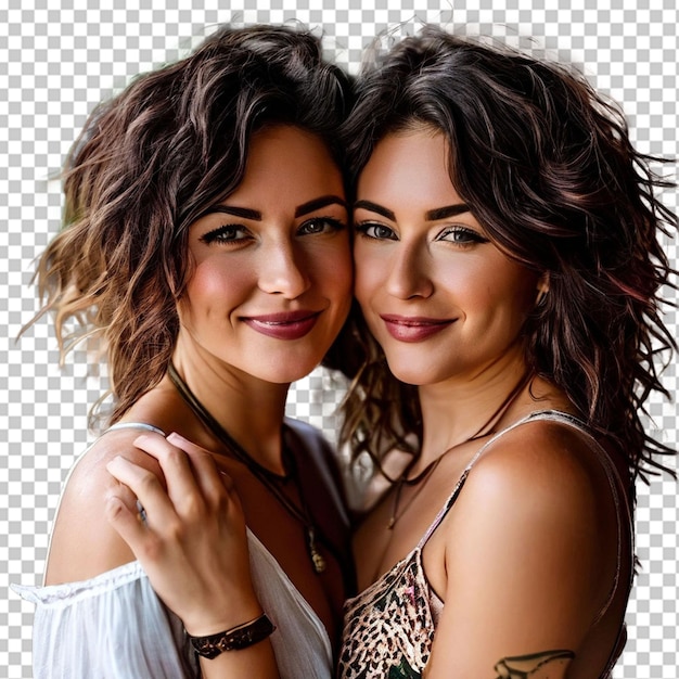 PSD smiling multiethnic lesbian couple posing the day of their wedding