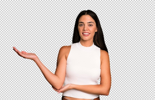 smiling proudly and confidently feeling happy and satisfied and showing a concept on copy space