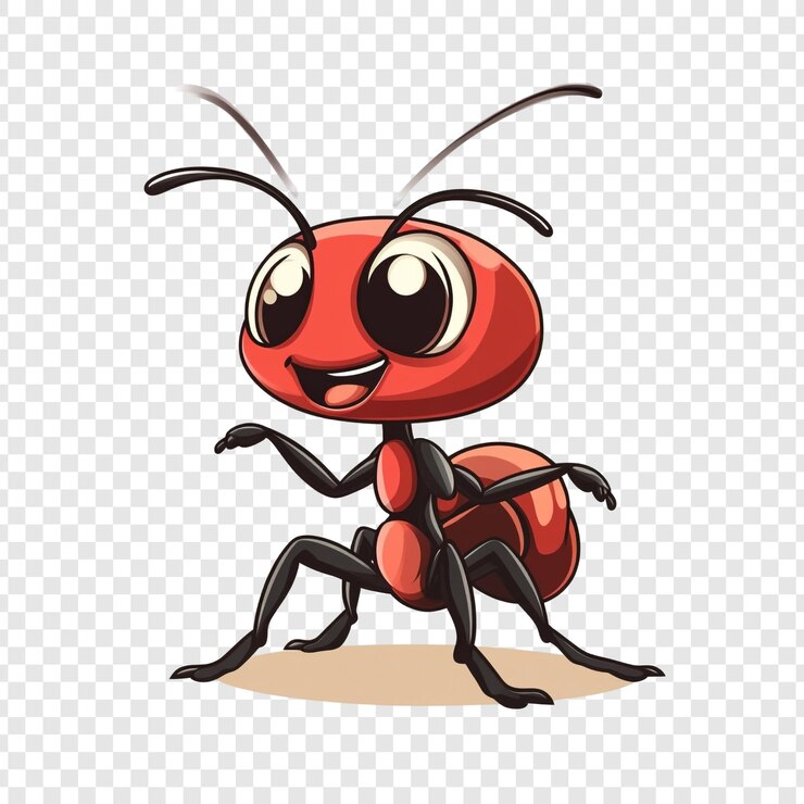 PSD smiling red ant cartoon illustration