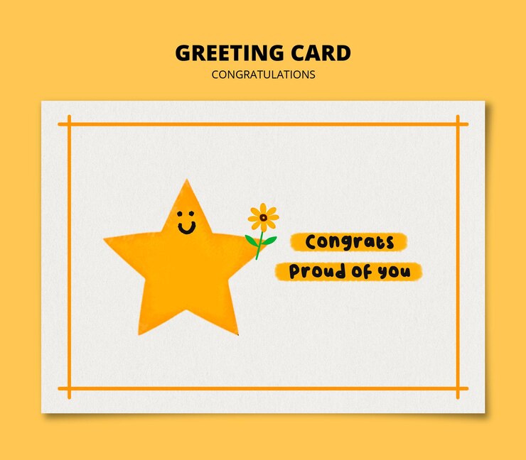 PSD smiling star holding flower with congrats and proud of you message cute motivational design