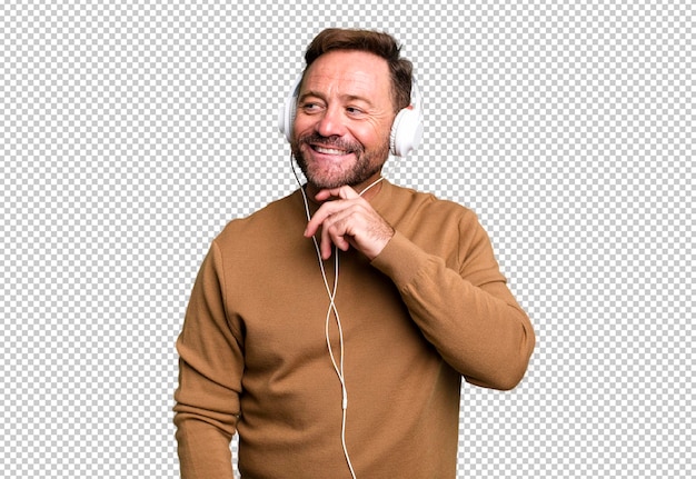 Smiling with a happy confident expression with hand on chin