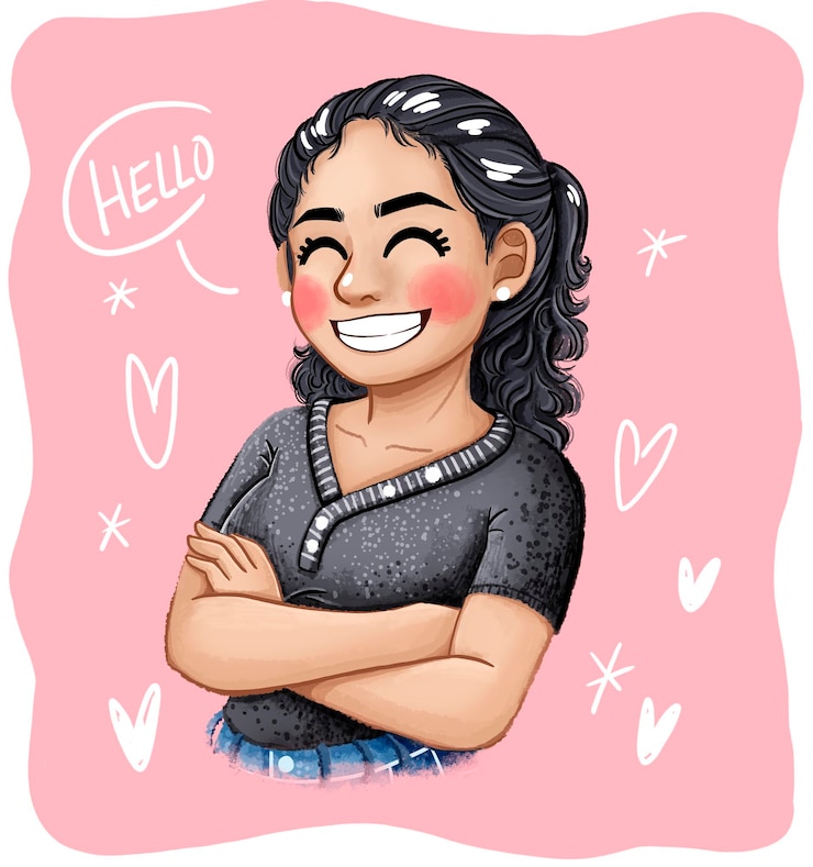 PSD smiling woman with black hair girl illustration