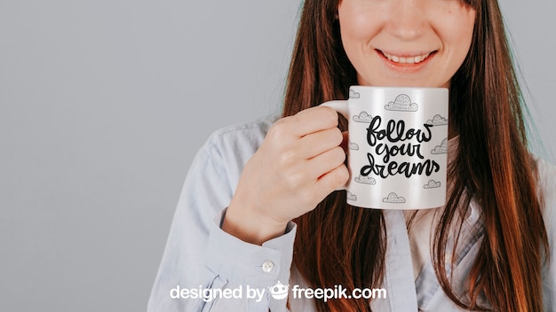 PSD smiling woman with mug