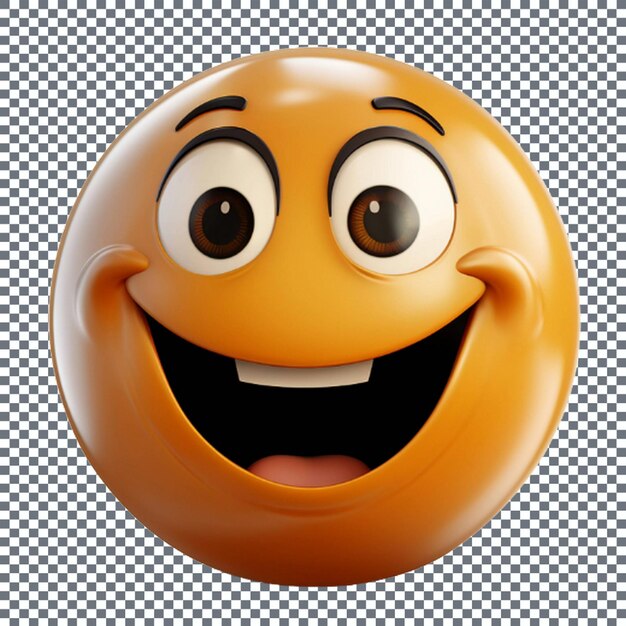Smiling yellow emoji icon with big eyes isolated on transparent background