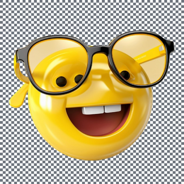 PSD Улыбающаяся желтая икона эмодзи с очками, изолированной на прозрачном фоне 3d-иллюстрация