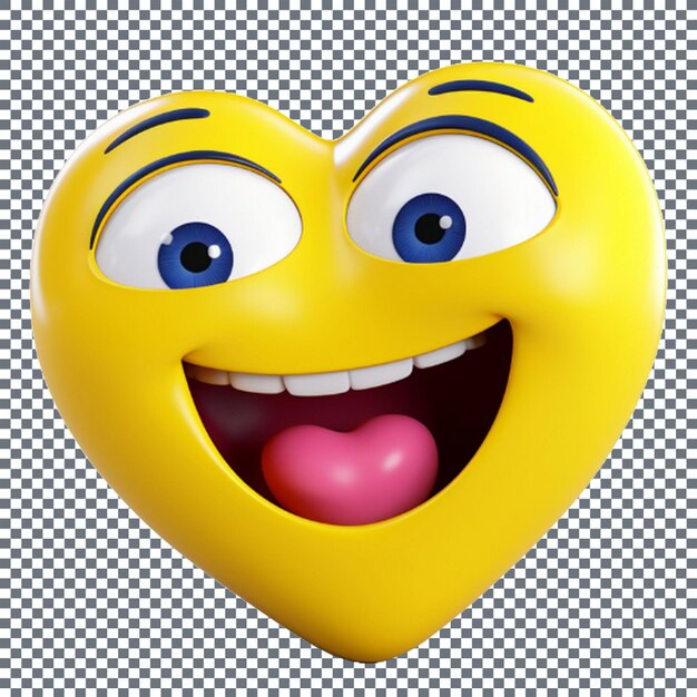 PSD iconica emoji di cuore giallo sorridente con occhi e bocca isolati su uno sfondo trasparente