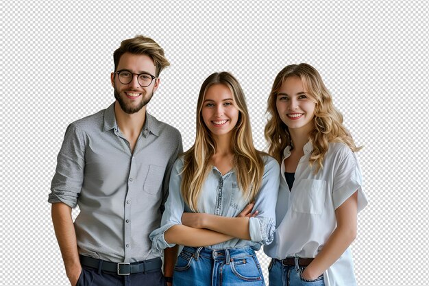 PSD smiling young couple standing with their backs looking at the camera on a white background