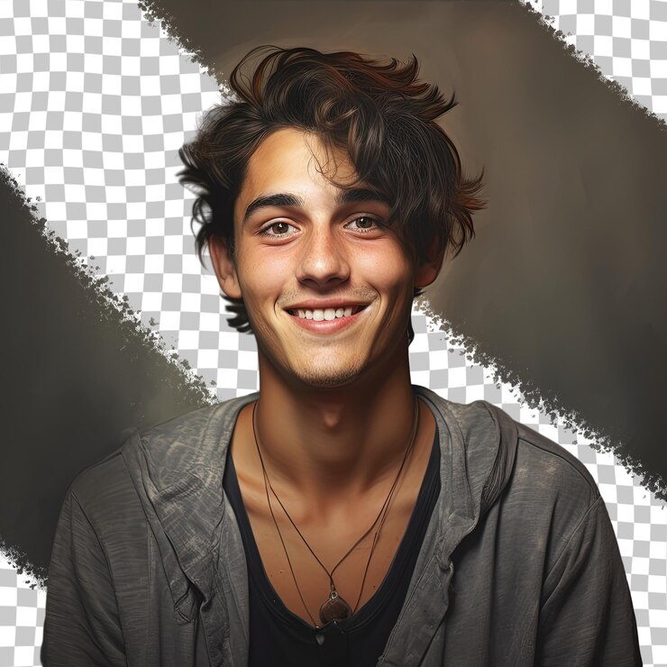 PSD smiling young man sitting on transparent background