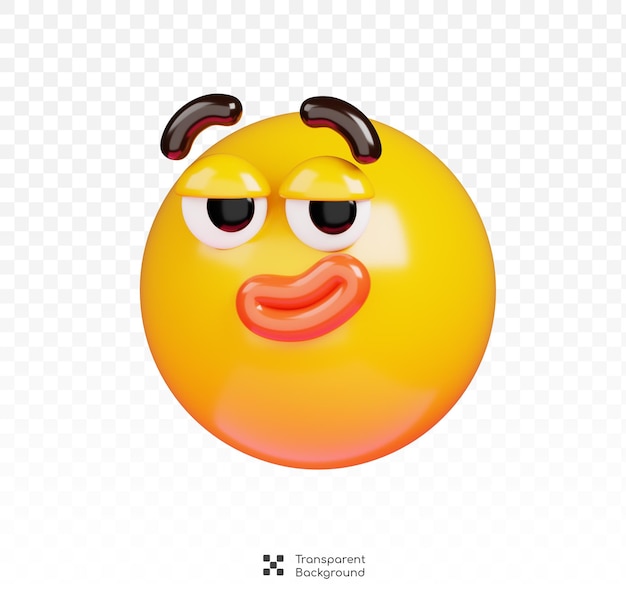 Smirking face emoji 3d rendering of emoticon on transparent background