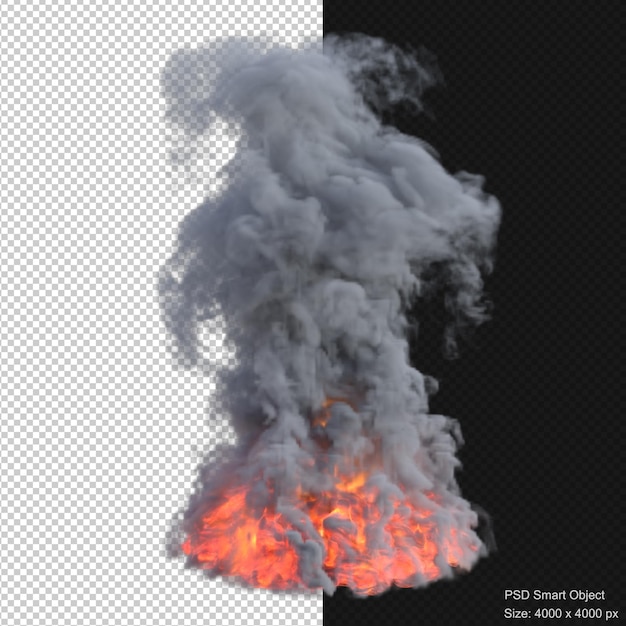 煙と火の爆発が分離された3dレンダリング