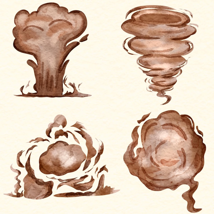 PSD smoke explosion and tornado watercolor clipart illustration