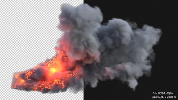 Smoke and fire explosion isolated 3d render