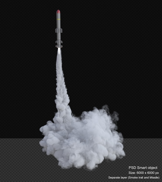 PSD 미사일 3d 렌더링을 위한 연기 흔적
