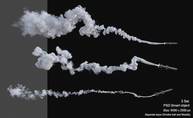 PSD smoke trails for missile 3d render